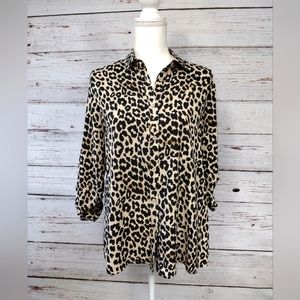 Doe & Rae Leopard Print Button Up Blouse